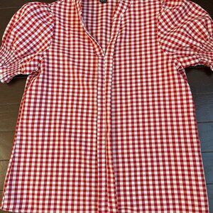 Women Red and White Gingham Trendy Top